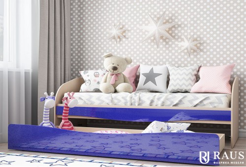 Детская кроватка с выкатным местом «Композиция 3» - (Дуб Белёный/Синий металлик)
